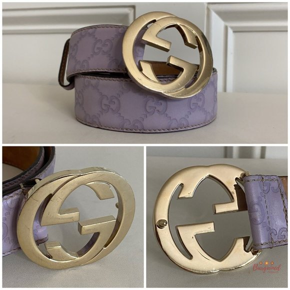 Authentic Gucci Purple Guccissima Leather Gold Interlocking G Buckle Belt 80/32 - Picture 2 of 14
